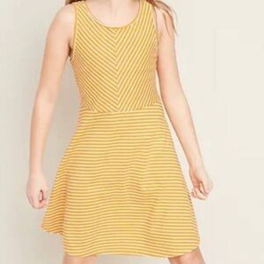 Old Navy Girls Yellow White Striped Sleeveless Mini Dress Youth Size Medium 8
